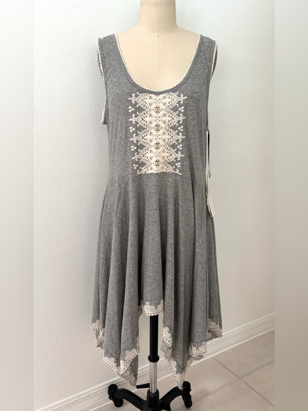Johnny Was 4 Love And Liberty Sleeveless Tunic/Mini Dress NWT Cotton Gray L